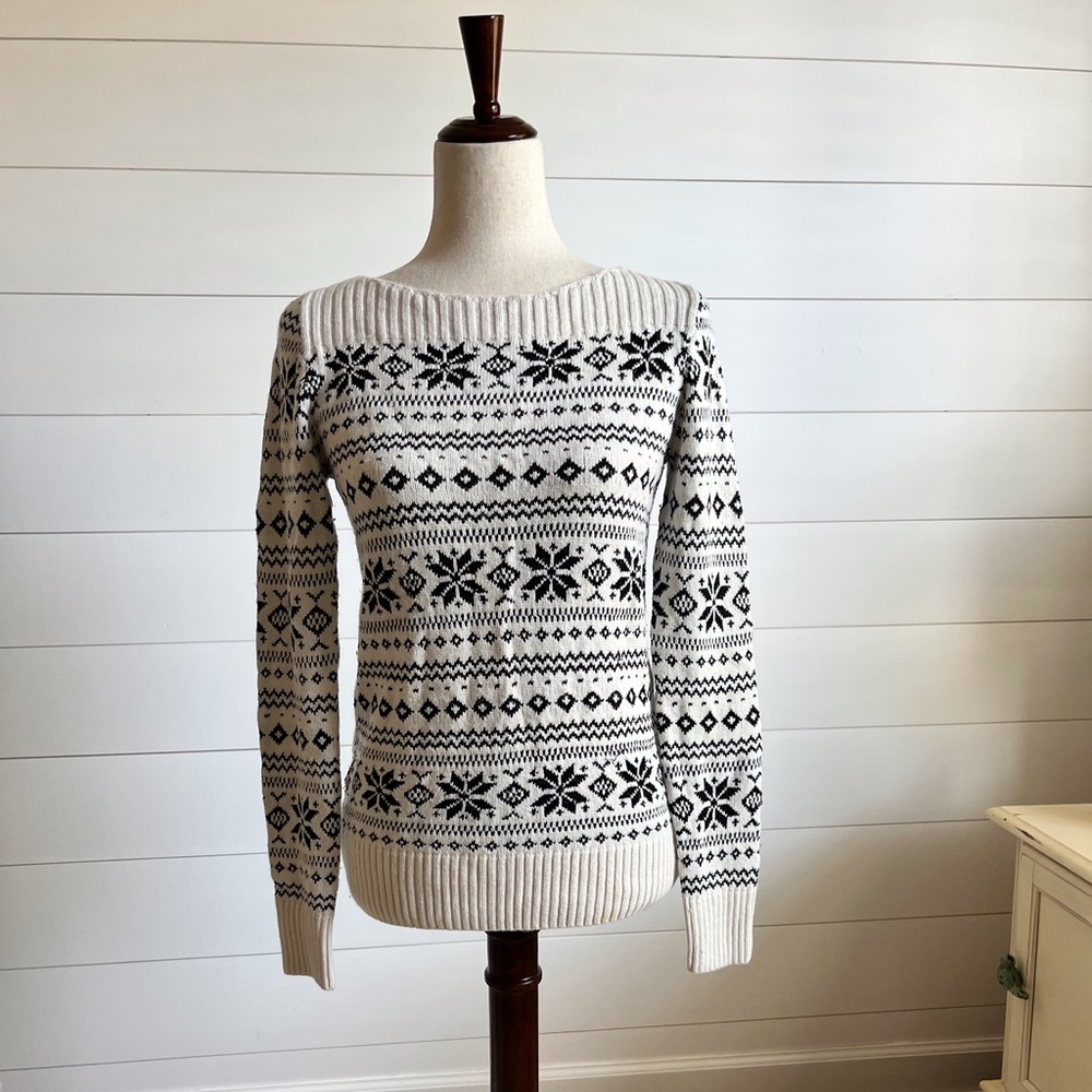 LOFT Fair Isle Sequin Detail Boatneck Sweater Size Small